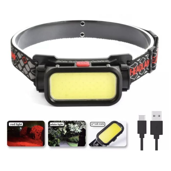 Фонарь налобный BL-008+COB (white+red), красный свет, водозащита, встроенный аккумулятор