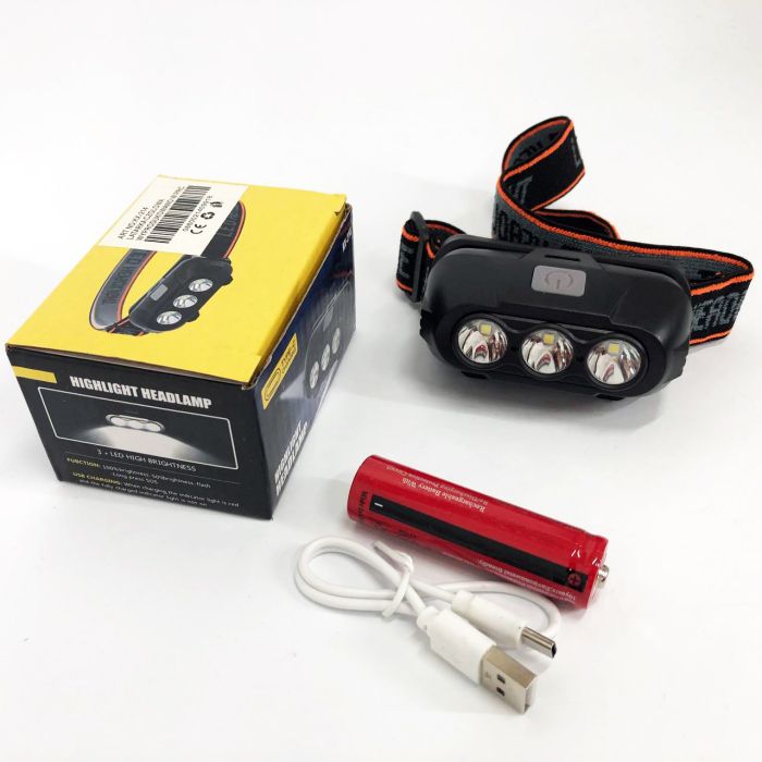 Фонарь налобный аккумуляторный KX-214-3LED, мощный фонарик светодиодный на голову водонепроницаемый