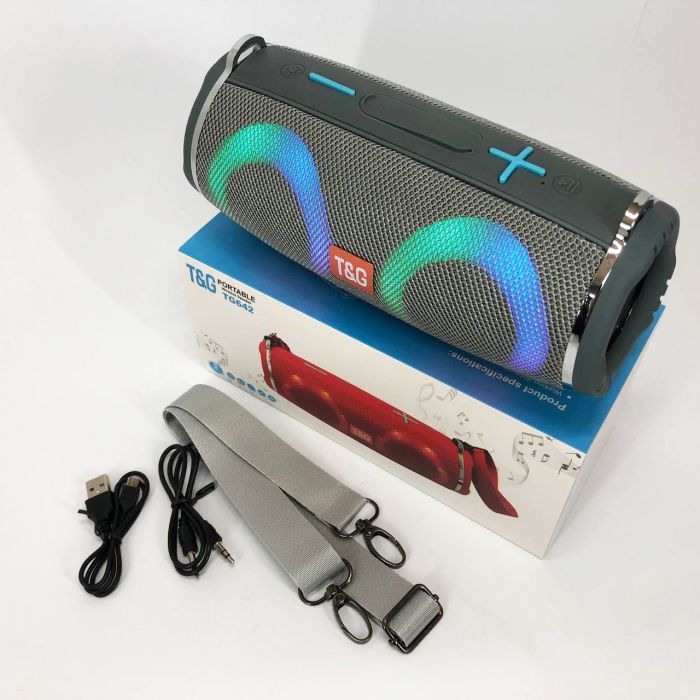 Портативная колонка TG642 с RGB подсветкой и ремешком, портативная колонка с Bluetooth. Цвет: серый
