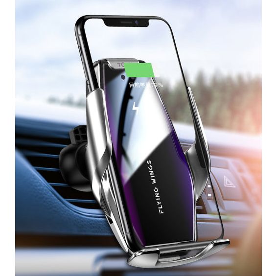 Автомобильный держатель S7 для телефона с беспроводной быстрой  зарядкой flying wings. Цвет: серебряный