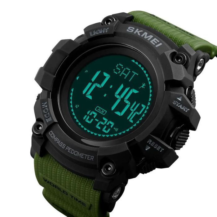 Часы наручные мужские SKMEI 1356AG ARMY GREEN, армейские часы противоударные. Цвет: зеленый