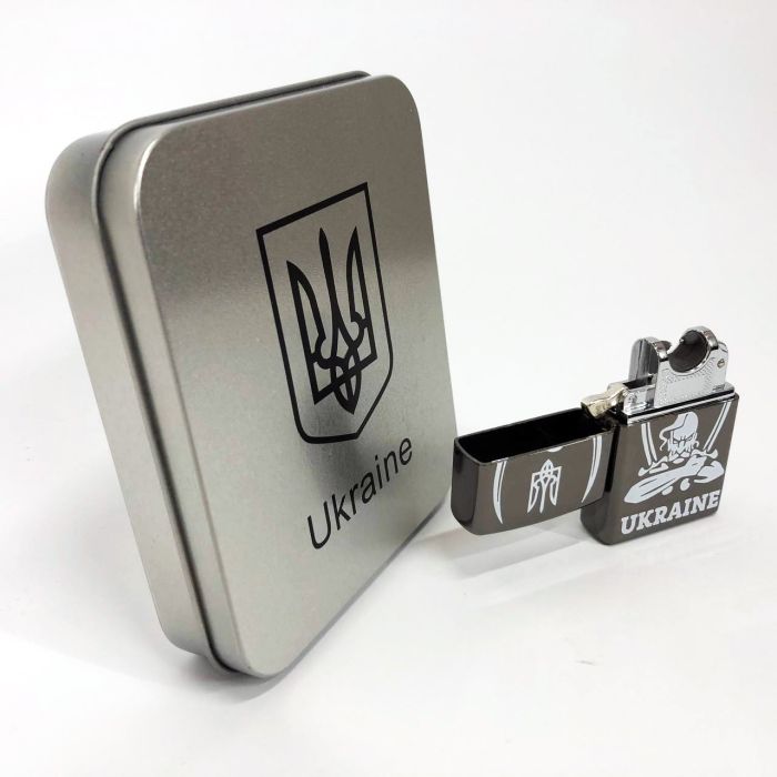 Дуговая электроимпульсная USB зажигалка Украина (металлическая коробка) HL-449. Цвет: черный