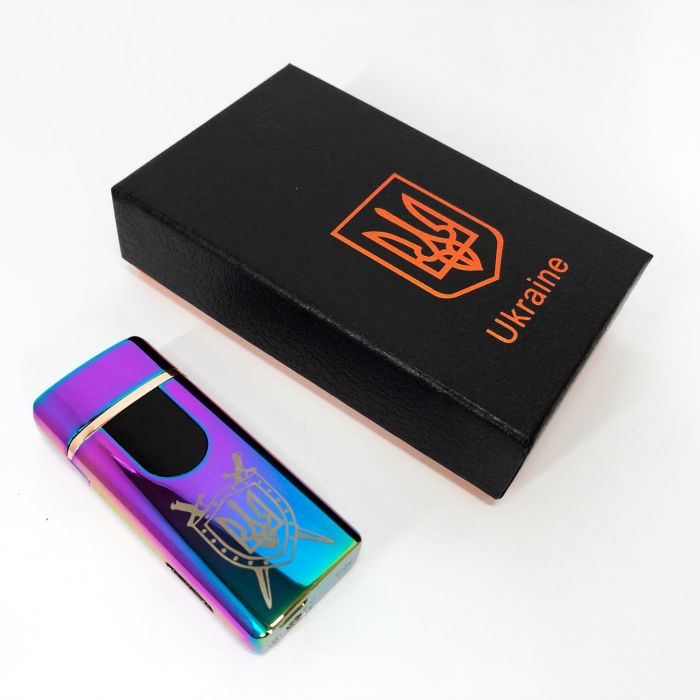 Электрическая и газовая зажигалка Украина с USB-зарядкой HL-432, Юсб зажигалка. Цвет: хамелеон