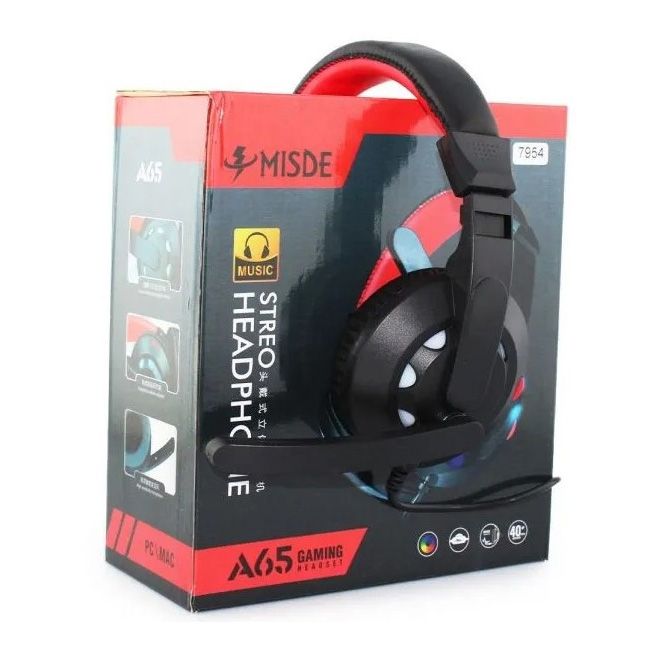 Наушники игровые Misde A65 7954 с микрофоном LED
