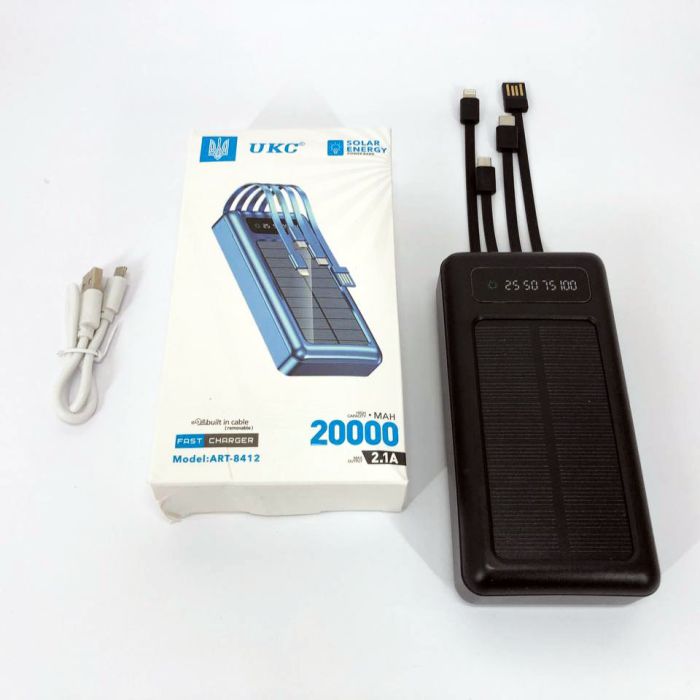 Портативное зарядное устройство на 20000mAh, Power Bank на солнечной батарее, для планшета. Цвет: черный