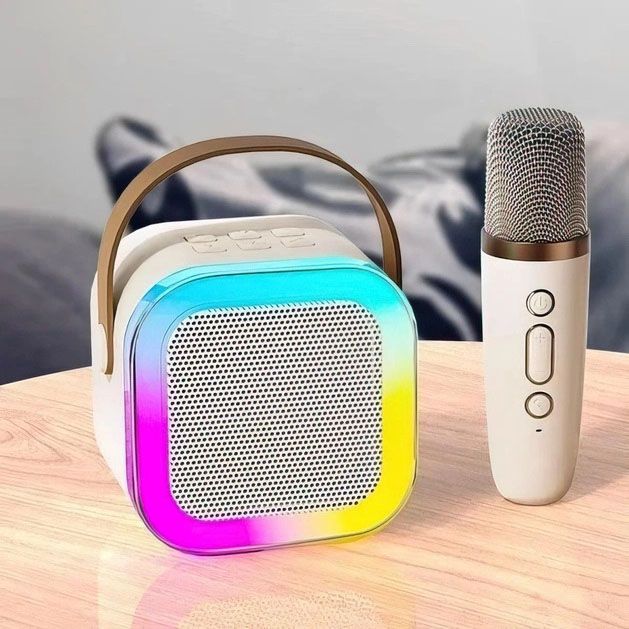 Портативная колонка с караоке микрофоном и RGB подсветкой K12 10W Bluetooth. Цвет: белый