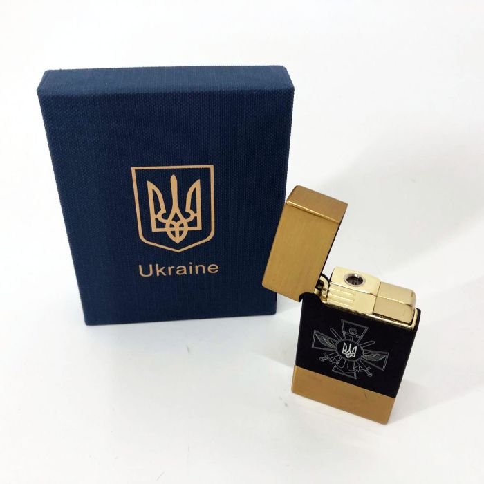 Зажигалка газовая Украина (Подарочная коробка, турбо пламя) HL-393-1. Цвет: золото