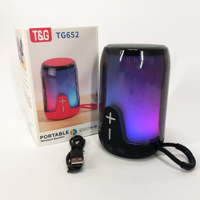 Портативная колонка TG652 5W с RGB подсветкой и ремешком, аккумуляторная колонка для музыки. Цвет: черный