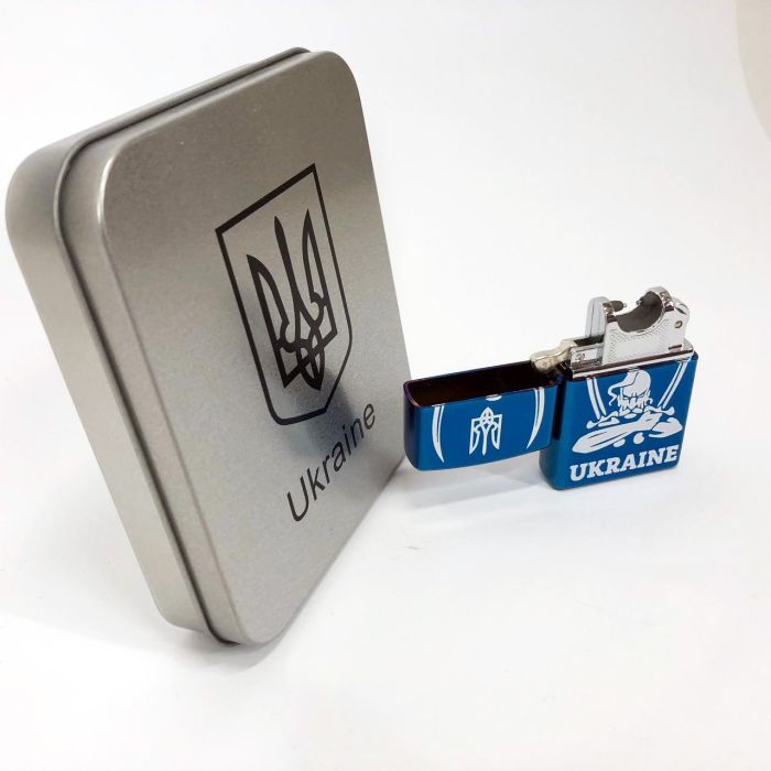 Дуговая электроимпульсная USB зажигалка Украина (металлическая коробка) HL-449. Цвет: синий