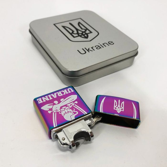 Дуговая электроимпульсная USB зажигалка Украина (металлическая коробка) HL-449. Цвет: хамелеон