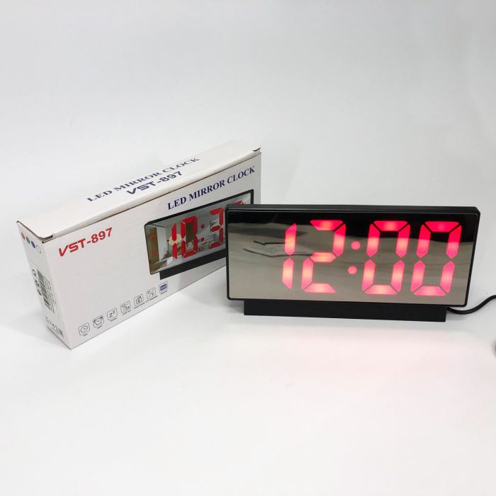 Часы сетевые настольные VST-897-1 (красная подсветка, температура, от USB кабеля), Настольные LED часы