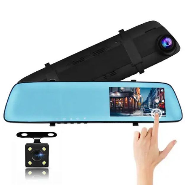 Автомобильный видеорегистратор-зеркало L-9003 4,3 TOUCH SCREEN 2 камеры 1080P Full HD