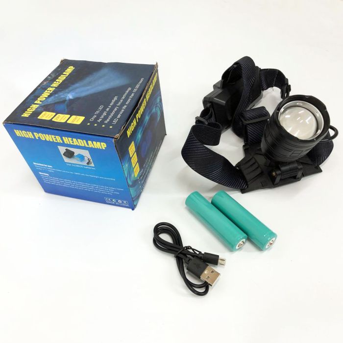 Фонарь налобный мощный Bailong BL-8075-2-GT100, 3 режима, Zoom, алюминий, аккум 2*18650, USB кабель