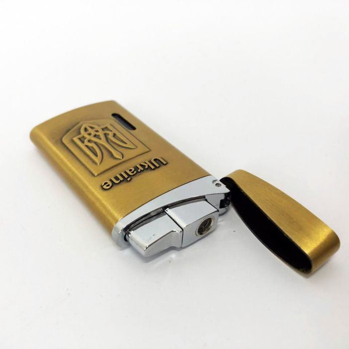 Турбо зажигалка, карманная зажигалка "Ukraine" 325, необычная зажигалка, ветрозащитная. Цвет: золотой