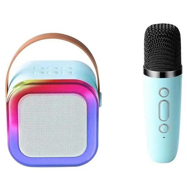 Портативная колонка с караоке микрофоном и RGB подсветкой K12 10W Bluetooth. Цвет: голубой