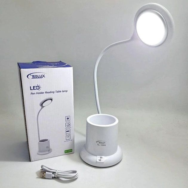 Настольная лампа аккумуляторная на гибкой ножке с органайзером Tedlux TL-1006, usb светильник гибкий
