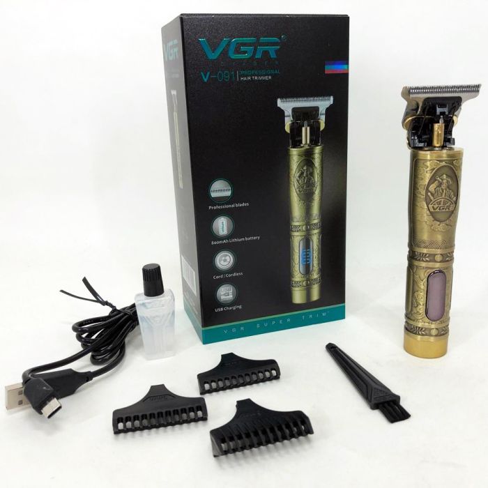 Триммер для волос и бороды VGR V-091 LED 3 насадки, Подстригательная машинка, Окантовочная машинка