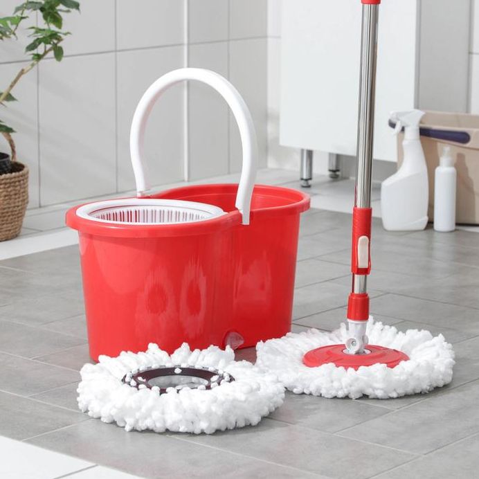 Универсальная швабра с отжимом-центрифугой и ведром Easy Mop Круглая Швабра. Цвет: красный