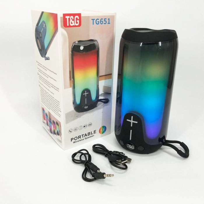 Bluetooth-колонка TG651 с RGB ПОДСВЕТКОЙ, аккумуляторная колонка для музыки, для вечеринки. Цвет: черный