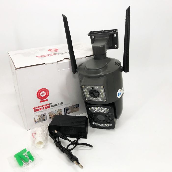 Уличная IP камера 4G/Wi-Fi с двумя линзами SC03 V380pro 4 Mп, Видеокамера с цифровым зумом и микрофоном
