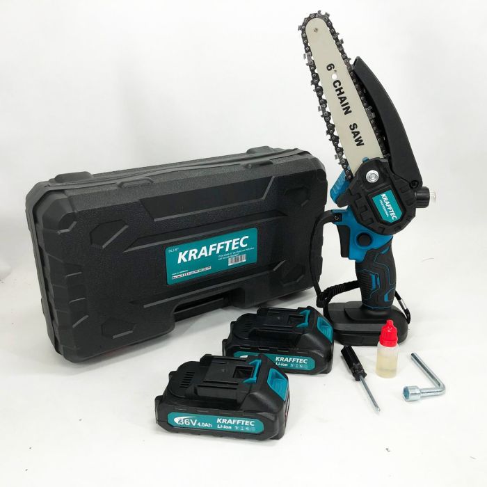 Аккумуляторная цепная мини пила 15 см в кейсе Krafftec (36V 4 Ач) + 2 аккумулятор и индикатором заряда
