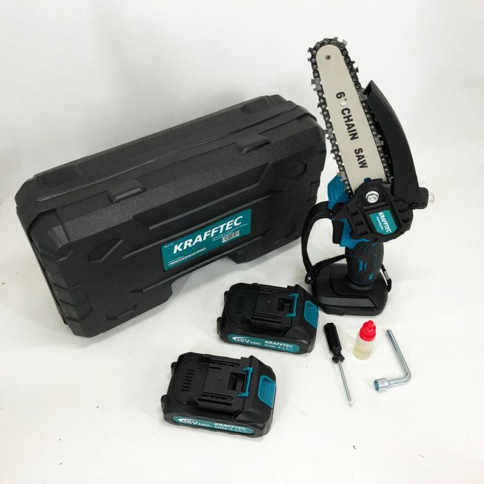 Аккумуляторная цепная мини пила 15 см в кейсе Krafftec (36V 4 Ач) + 2 аккумулятор и индикатором заряда