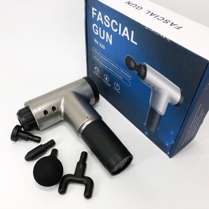Аккумуляторный массажер Fascial Gun KH-320 портативный ручной ударный мышечный пистолет 4 насадки серый