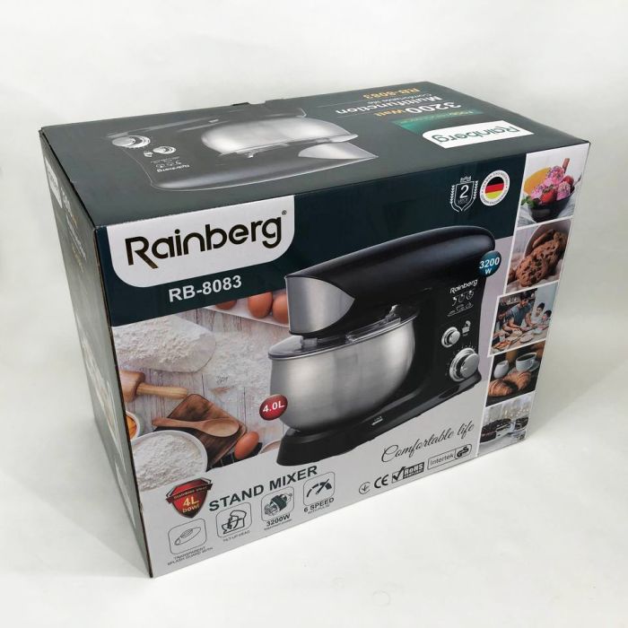 Электрический планетарный миксер тестомес Rainberg RB-8083 с насадками. Цвет: черный