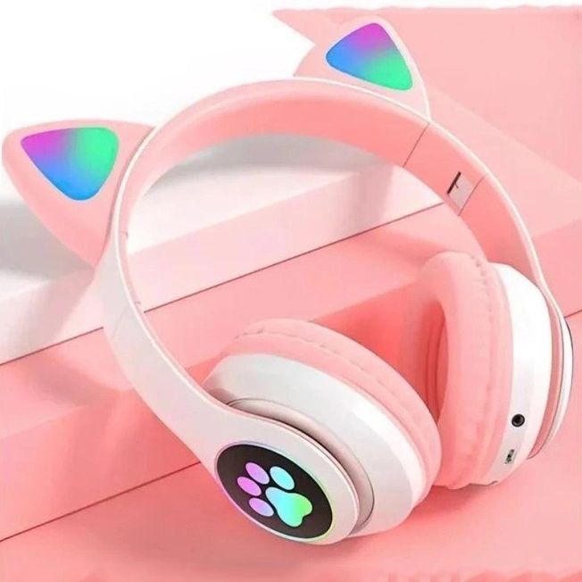 Беспроводные наушники с кошачьими ушками и RGB подсветкой Cat VZV 23M. Цвет: розовый