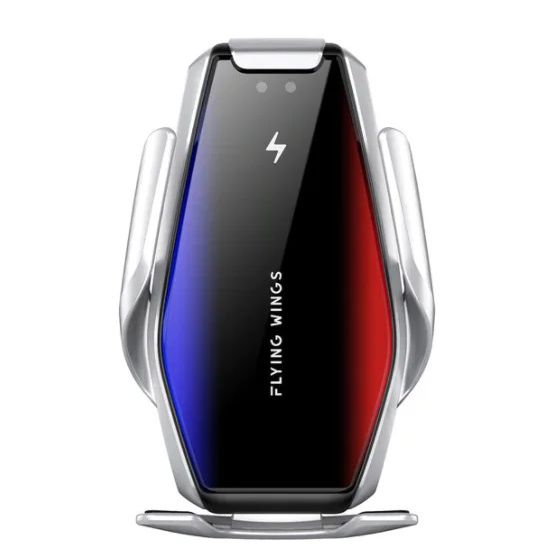 Автомобильный держатель S7 для телефона с беспроводной быстрой  зарядкой flying wings. Цвет: серебряный