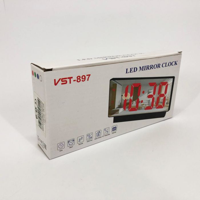 Часы сетевые настольные VST-897-1 (красная подсветка, температура, от USB кабеля), Настольные LED часы