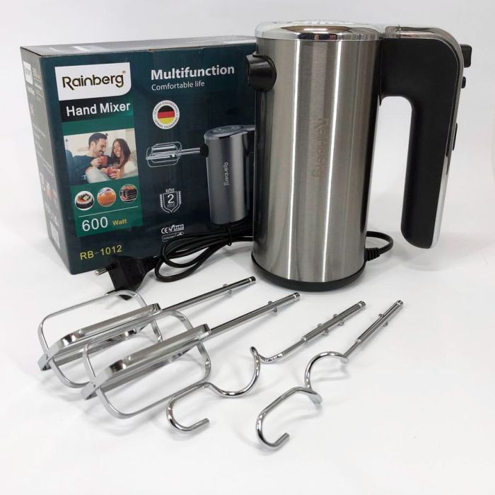 Миксер ручной электрический Rainberg RB-1012 600W Нержавейка, ручной миксер для кухни, мощный миксер