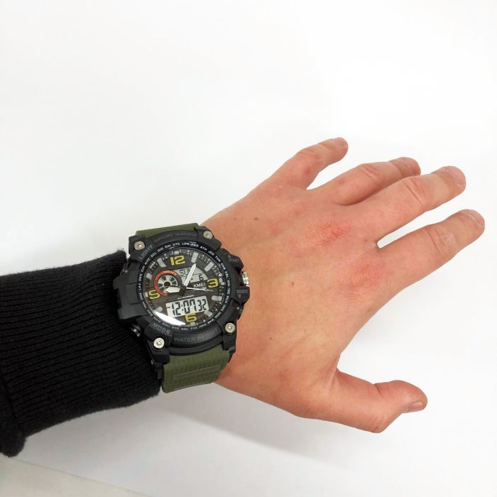 Часы наручные мужские SKMEI 1283AG ARMY GREEN, армейские часы противоударные. Цвет: зеленый