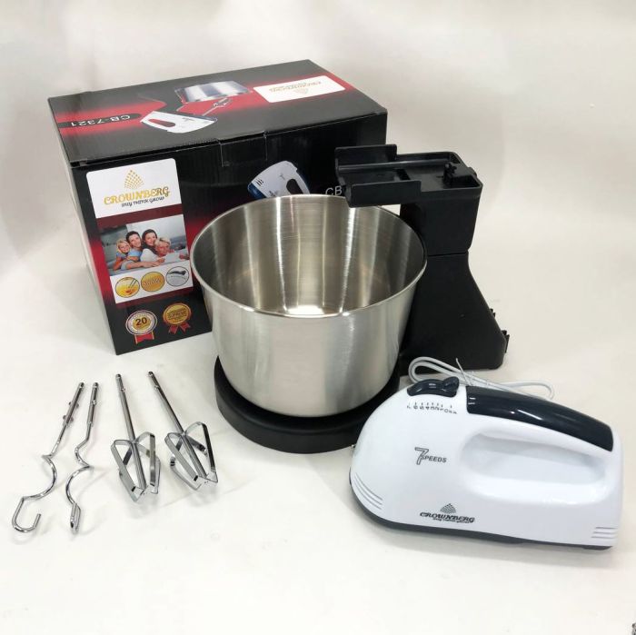 Миксер CROWNBERG CB-7321 с чашей/металл, миксеры с чашей, миксер тестомес для дома, кухонный стационарный