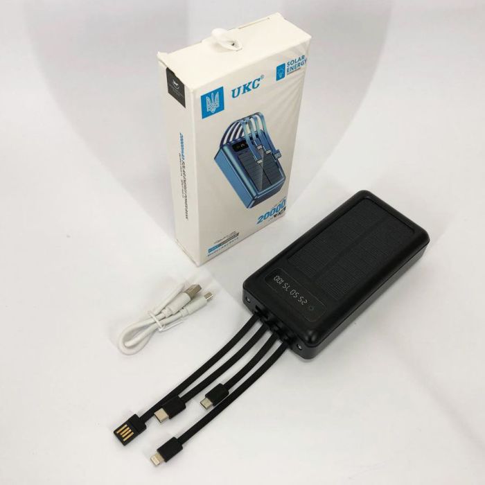 Портативное зарядное устройство на 20000mAh, Power Bank на солнечной батарее, для планшета. Цвет: черный