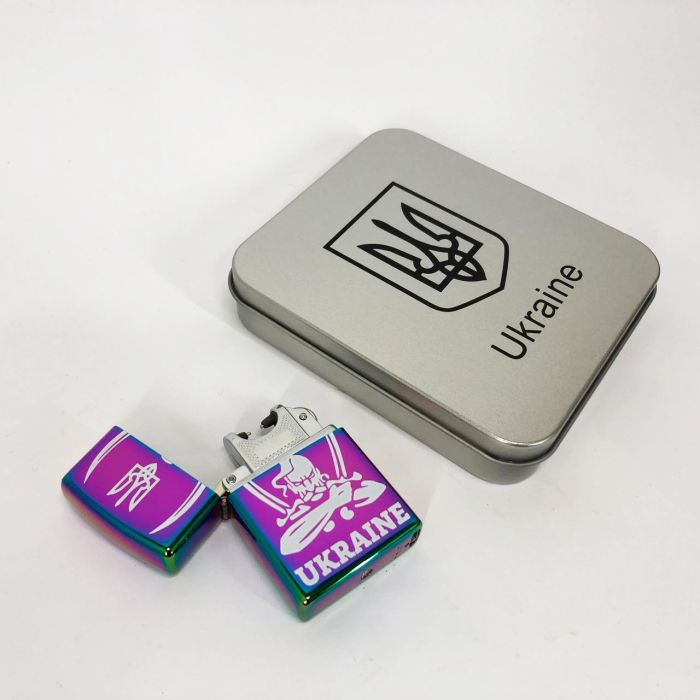 Дуговая электроимпульсная USB зажигалка Украина (металлическая коробка) HL-449. Цвет: хамелеон