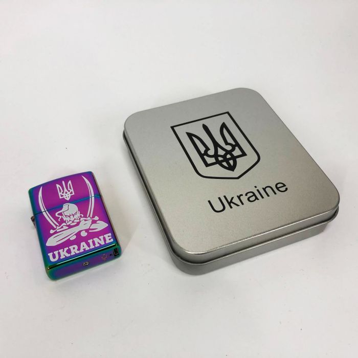 Дуговая электроимпульсная USB зажигалка Украина (металлическая коробка) HL-449. Цвет: хамелеон