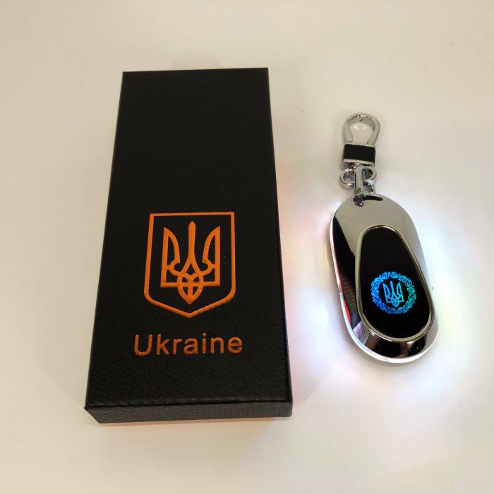 Электрическая зажигалка - брелок Украина с USB-зарядкой и подсветкой HL-472. Цвет: серебро