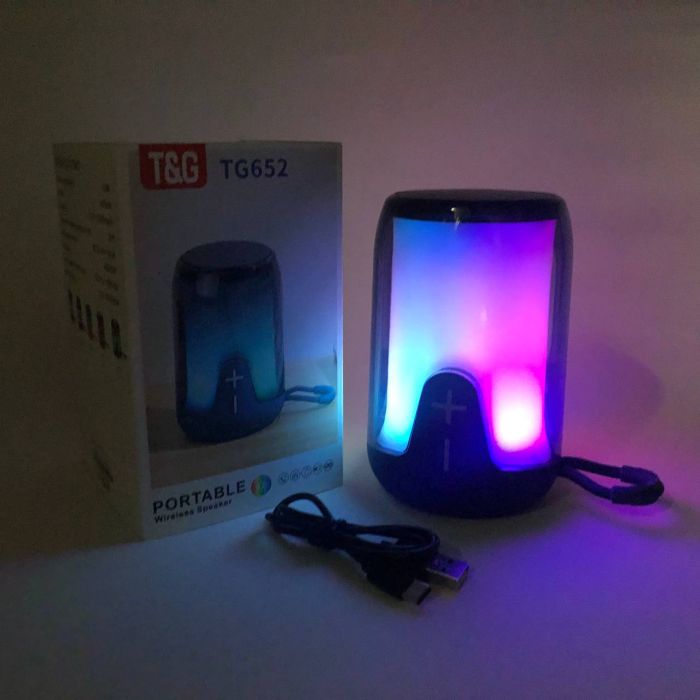 Аккумуляторная переносная колонка TG652 5W с RGB подсветкой и ремешком, блютуз колонка. Цвет: синий