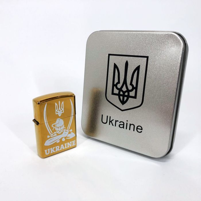 Дуговая электроимпульсная USB зажигалка Украина (металлическая коробка) HL-449. Цвет: золотой