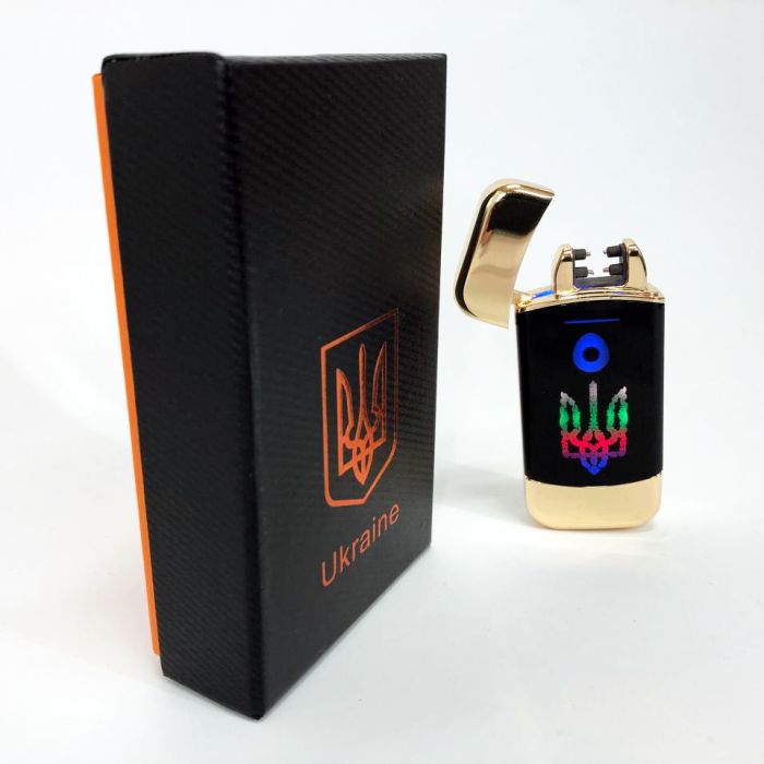 Дуговая электроимпульсная зажигалка с USB-зарядкой Украина LIGHTER HL-439. Цвет: золотой