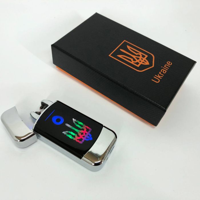 Дуговая электроимпульсная зажигалка с USB-зарядкой Украина LIGHTER HL-439. Цвет: серебро