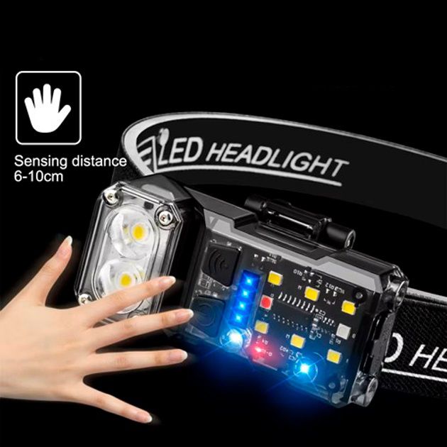 Налобный фонарь X52, 2LED+6SMD RGB, Фонарь на голову для бега, Фонарь на голову для рыбалки