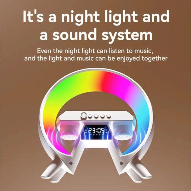 LED Лампа ночник с беспроводной зарядкой и Bluetooth динамиком G-Lite XM-X63, Часы хамелеон с будильник