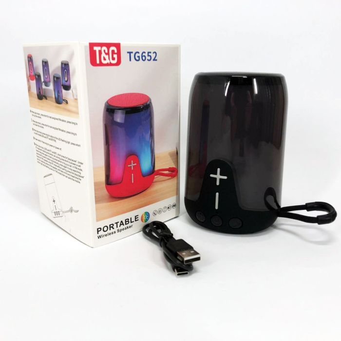 Портативная колонка TG652 5W с RGB подсветкой и ремешком, аккумуляторная колонка для музыки. Цвет: черный