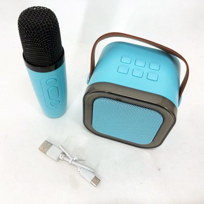 Портативная колонка с караоке микрофоном и RGB подсветкой K12 10W Bluetooth. Цвет: голубой