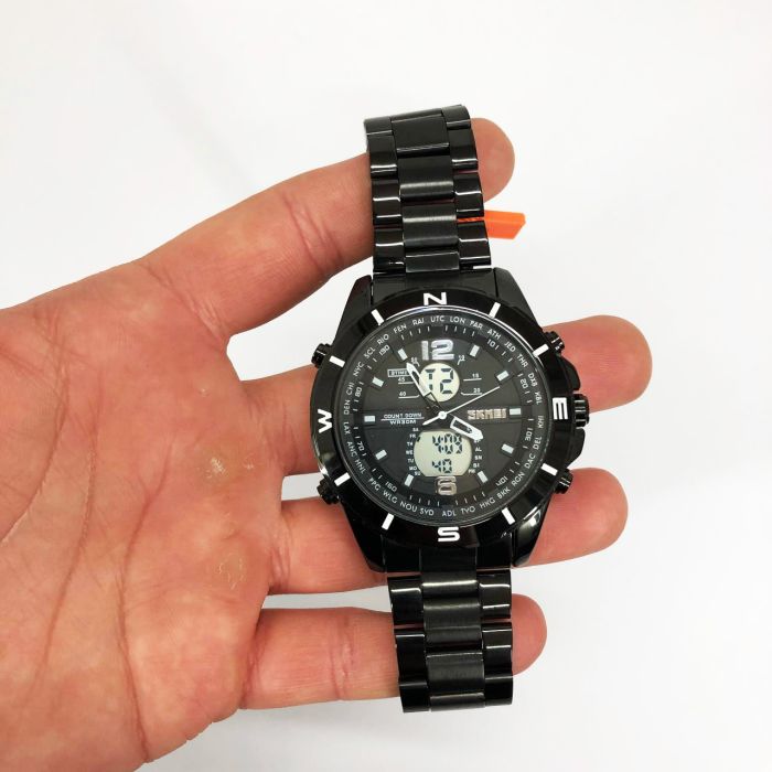 Часы наручные мужские SKMEI 1670BKWT BLACK-WHITE, Армейские часы противоударное. Цвет: черный
