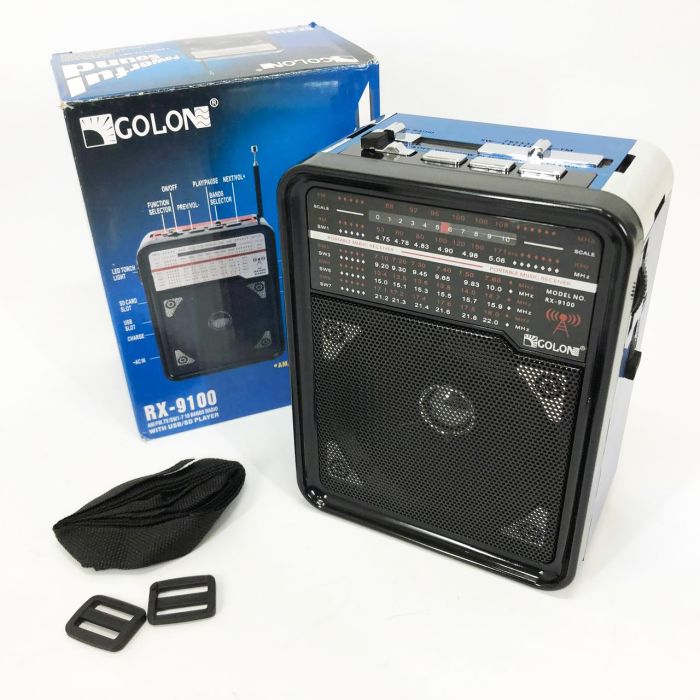 Радиоприемник GOLON RX-9100 USB+SD Радио с фонарем, Ретро радиоприемник, Fm передатчик. Цвет: синий