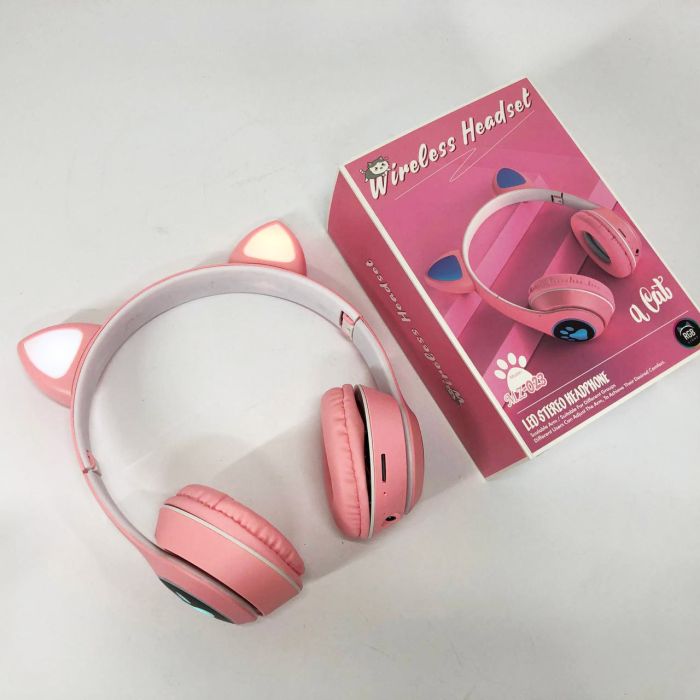 Беспроводные наушники с кошачьими ушками и RGB подсветкой Cat VZV 23M. Цвет: розовый