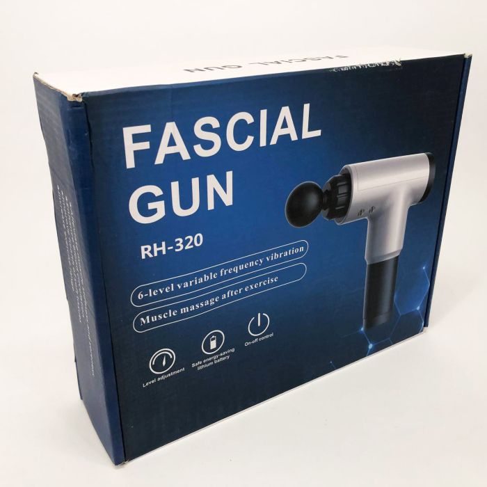 Аккумуляторный массажер Fascial Gun KH-320 портативный ручной ударный мышечный пистолет 4 насадки серый
